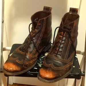 J D Fisk Boots Shoes Mens Size 10.5 Oxford Brown Antiqued Leather Lace Up Combat